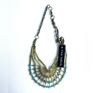 ❗️NEW Anthropologie Pam Hiran Gold and Turquoise Statement Necklace